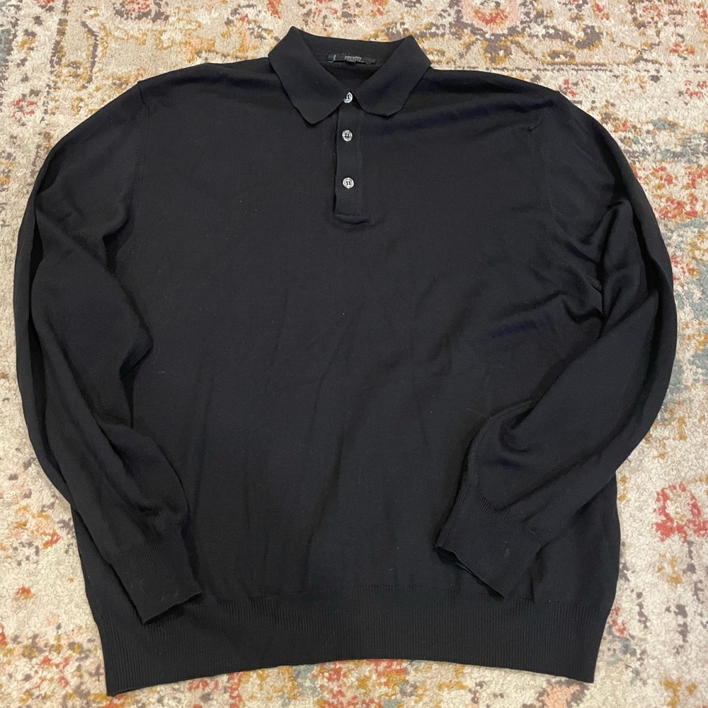 Raffi Black Extra Fine Merino Wool Polo Sweater